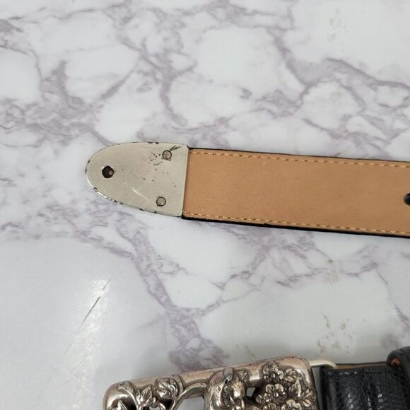 Brighton Vintage 90s Black Leather with Silver Toned Cat Filigree Buckle - Picture 10 of 14